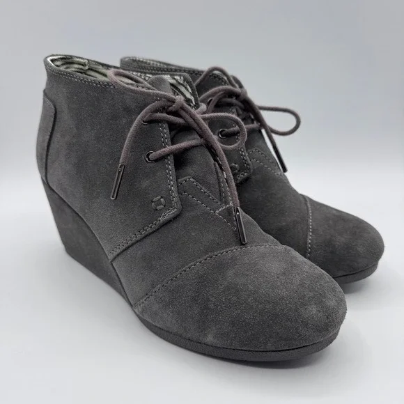 TOMS Womens Desert Wedge Shoes Size 8 Castlerock Gray Suede Ankle Booties - Picture 1 of 12